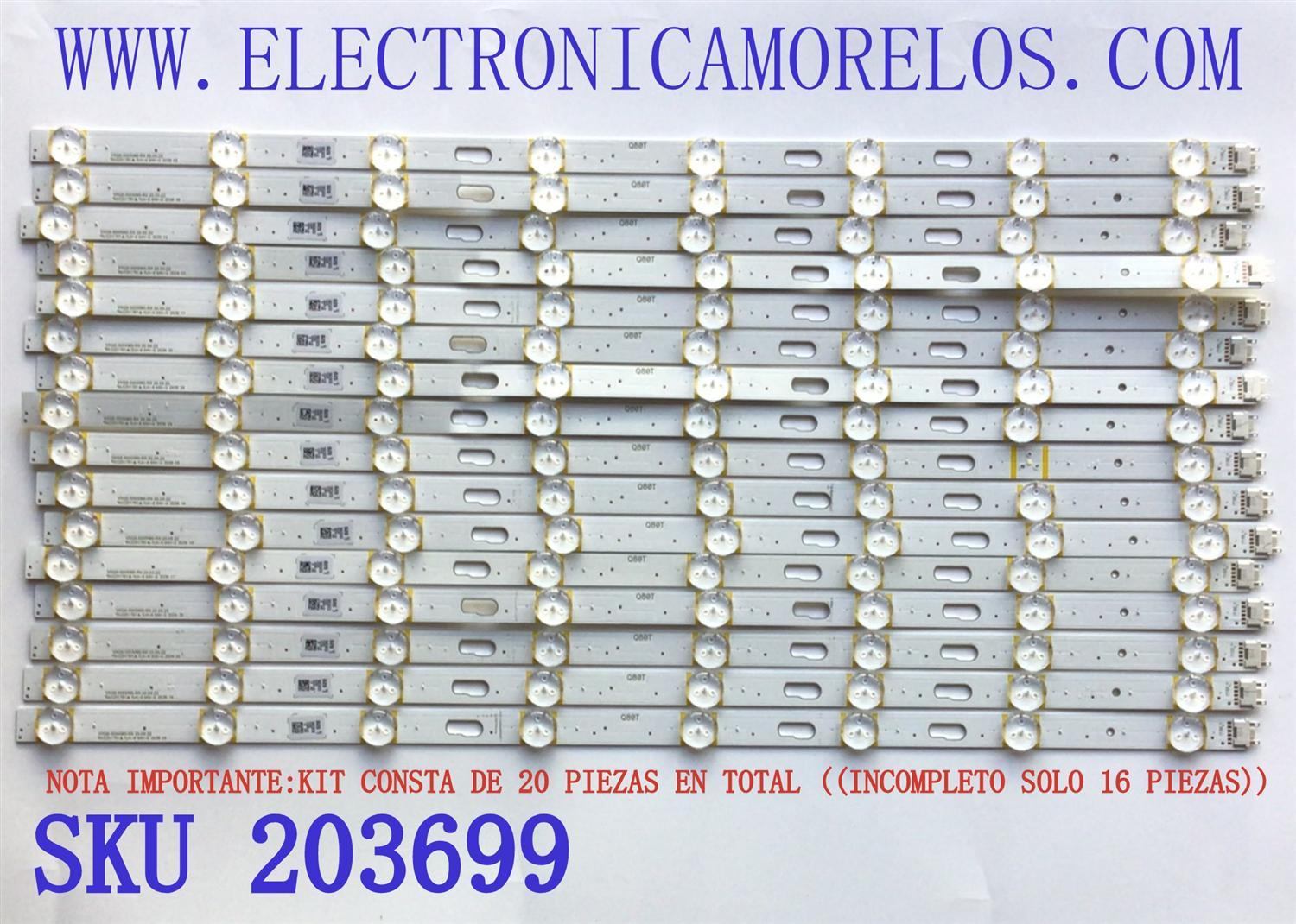 KIT DE LED'S PARA TV SAMSUNG ((INCOMPLETO SOLO 16  PIEZAS)) / NUMERO DE PARTE BN96-51978A / 51978A / V0Q8-500SMO-R0 / PANEL CY-TT050HMAV1H / MODELO QN50Q80TAFXZA / NOTA IMPORTANTE:KIT CONSTA DE 20 PIEZAS EN TOTAL